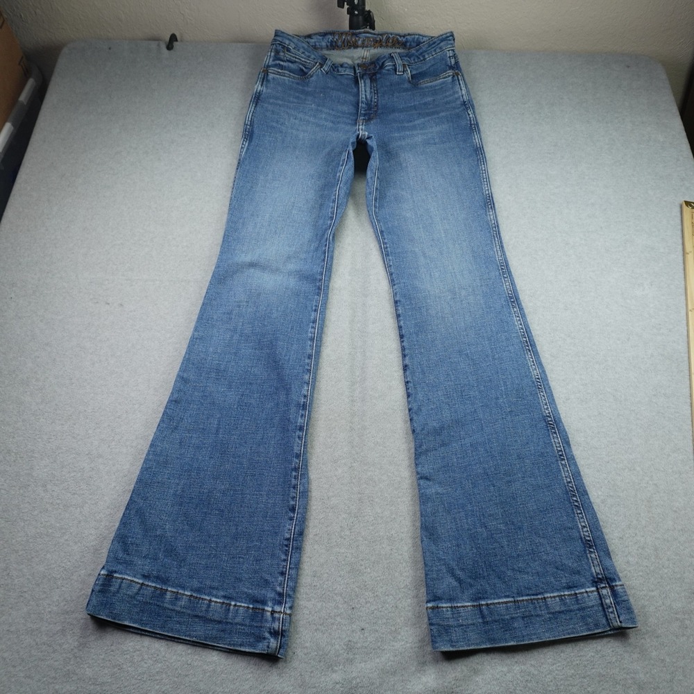 Wrangler Jeans Women 30x34 Blue High Rise Trouser Flare Western Hemp Blend